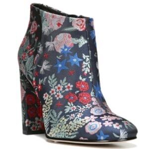 Sam Edelman Navy Floral Embroidered Block Heel Ankle Boots